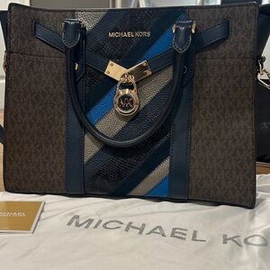 Michael Kors Blue and Brown Striped Tote